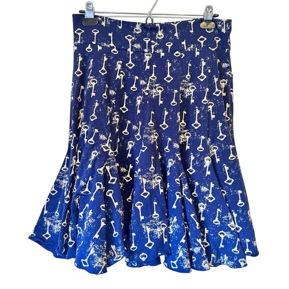 Effie’s Heart Blue Key Print Circle Skirt Women XL Retro Pinup Rockabilly Modest - Picture 1 of 8